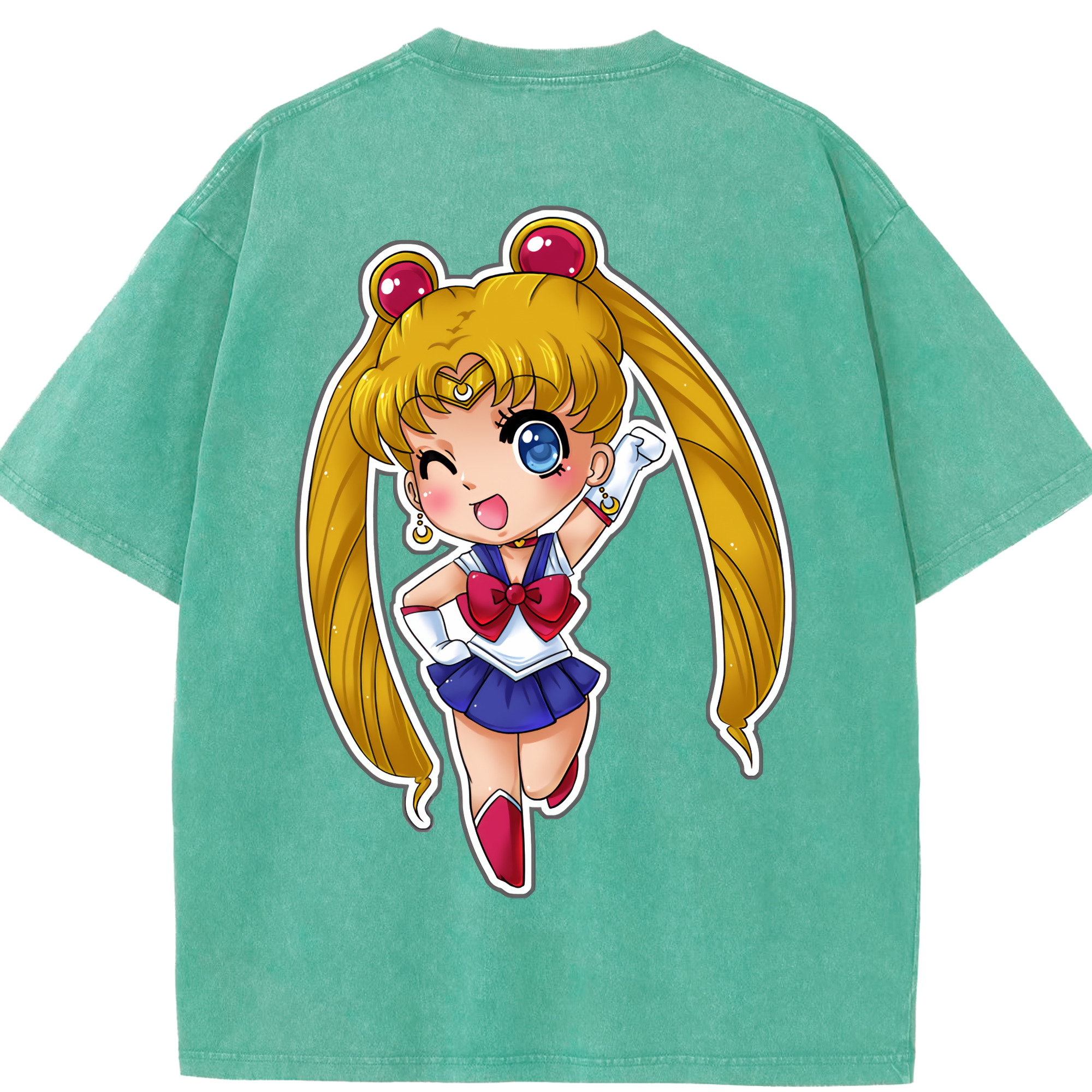 （画像用） 美少女戦士セーラームーン 月野 うさぎ つきの うさぎ Sailor Moon Tsukino Usagi 綿100% ヴィンテージ風 半袖Tシャツ（背面プリント）